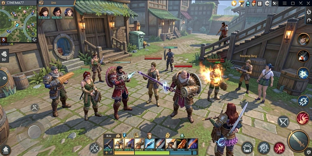 Tangkapan layar utama CINEMA77 menampilkan aksi epik dalam dunia MMORPG.