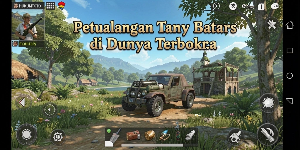 Screenshot gameplay HUKUMTOTO yang menampilkan petualangan di dunia terbuka.