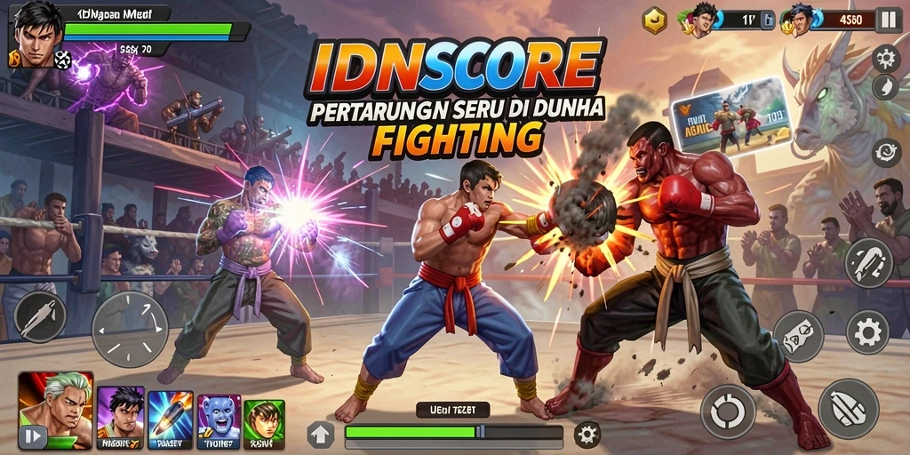 Tampilan gameplay IDNSCORE yang intens dan mengasyikkan di dunia Fighting.