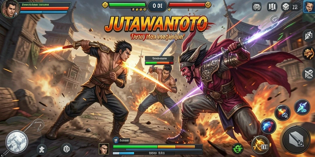 Tangkapan layar utama JUTAWANTOTO menampilkan aksi pertarungan yang intens.