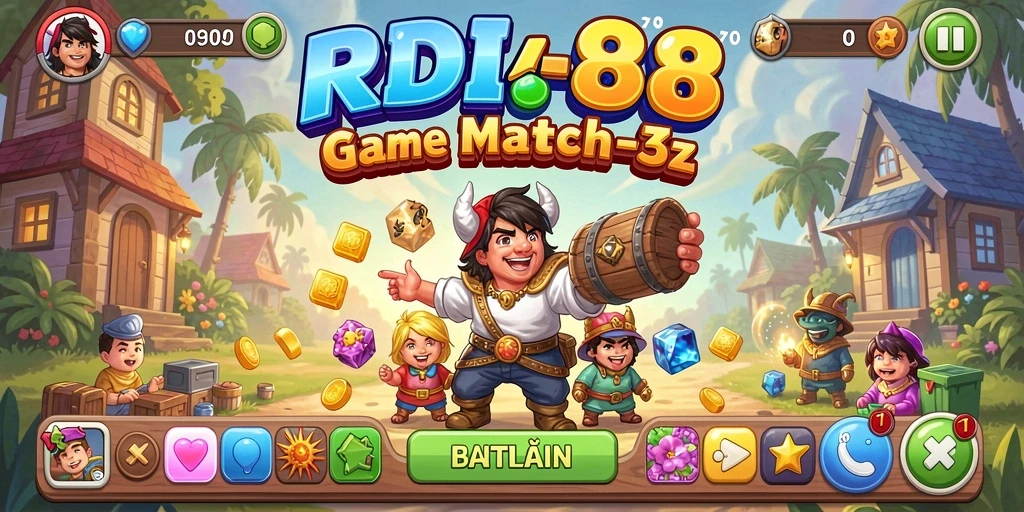 Screenshot gameplay RDI88 yang penuh dengan elemen warna-warni.
