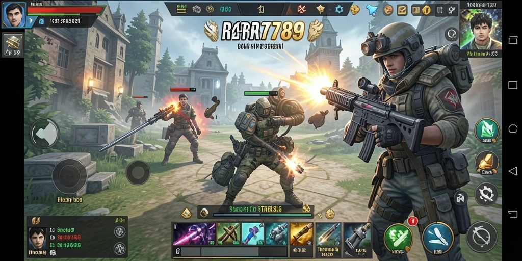 Tangkapan layar gameplay RR789 menampilkan pertempuran epik antar kerajaan.