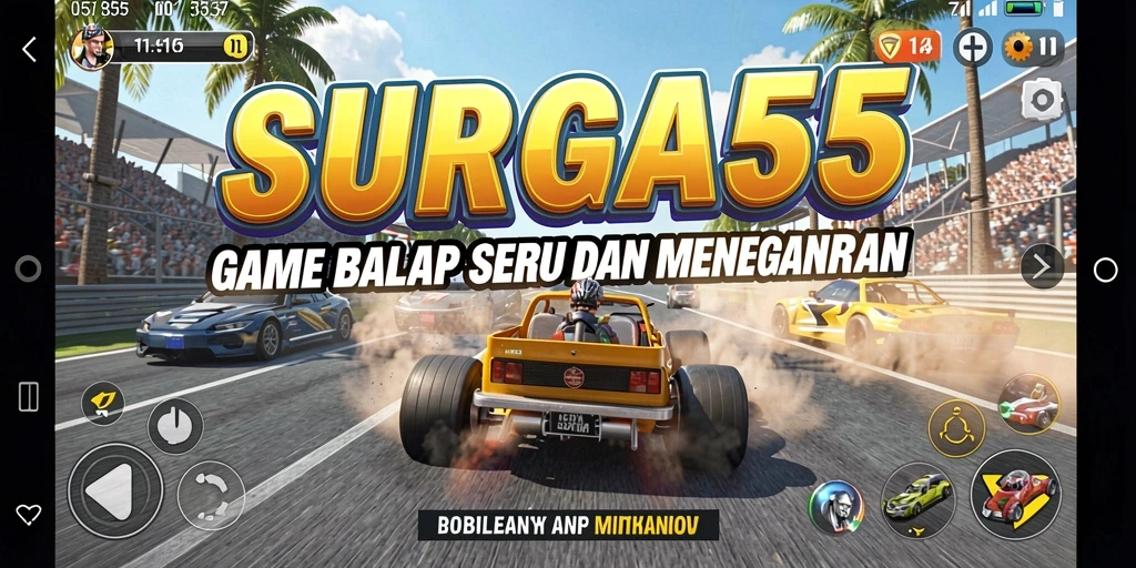 Tampilan gameplay SURGA55 dengan aksi balap yang mendebarkan.