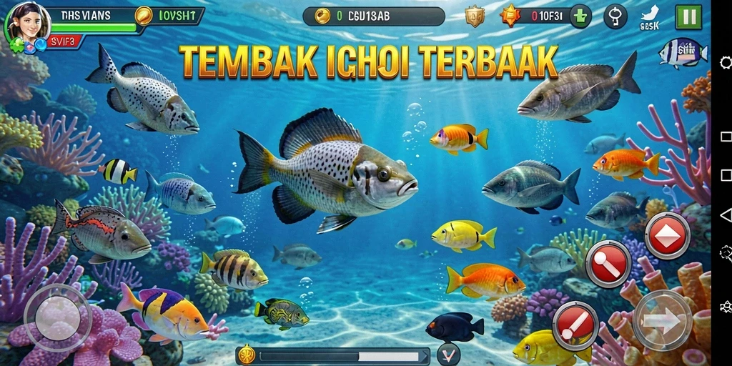 Screenshot gameplay SVIP3 yang menampilkan aksi menembak ikan.