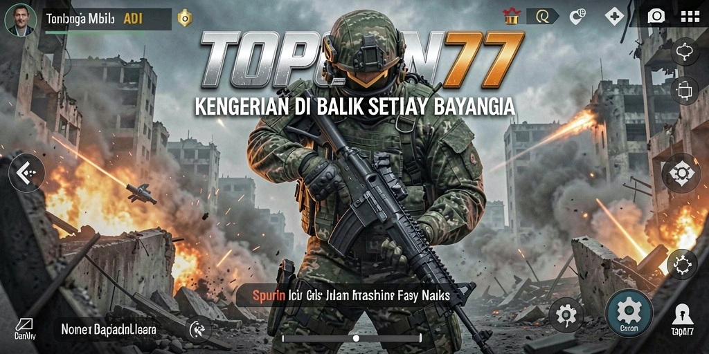 Screenshot utama TOPGUN77 menunjukkan suasana gameplay yang menegangkan.
