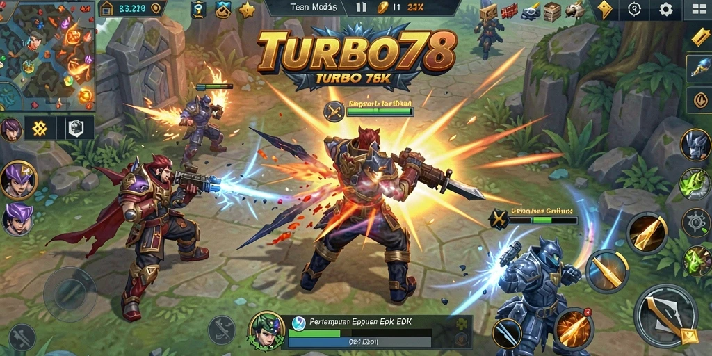 Tampilan gameplay menarik dari TURBO78 dengan aksi seru di arena MOBA.